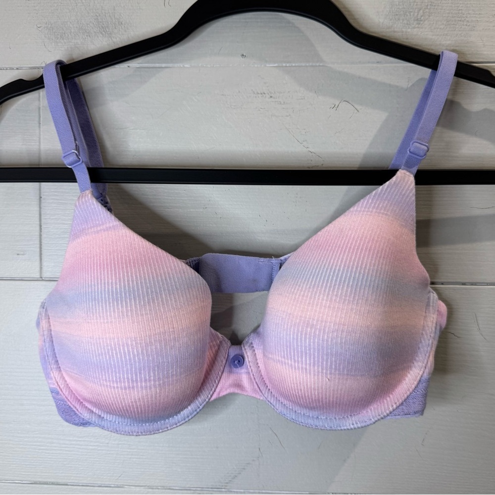 Victoria's Secret Pastel Pink and Purple T-shirt Lightly Lined Demi Bra Size 32D